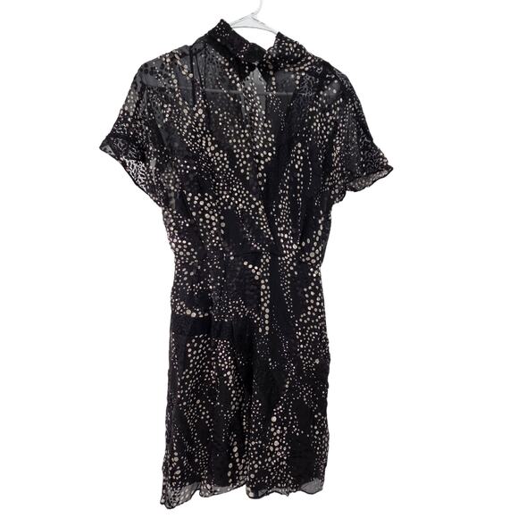 REISS SZ 8 AMELIA SILK BLEND POLKA DOT KEYHOLE SOFT BURN OUT MINI DRESS - Picture 1 of 6